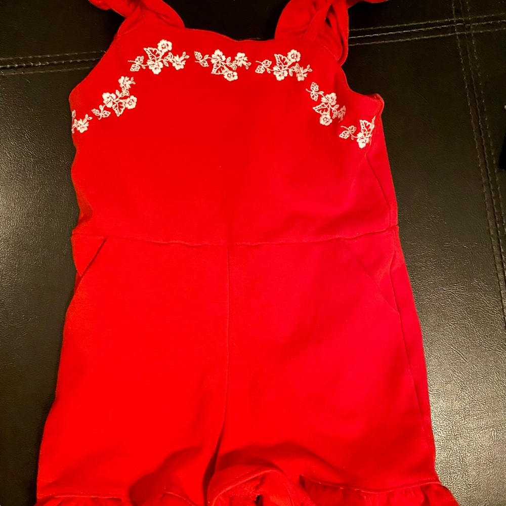 Janie and Jack Red Jumpsuit with Floral Embroidery 3T